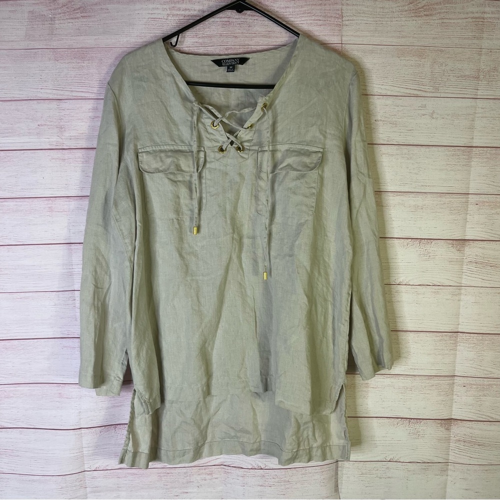 Ellen Tracy 100% Linen Lace Up Top Size Medium
